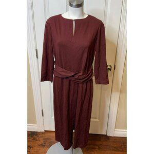 Lafayette 148 New York Maroon 3/4 Sleeve Jersey Midi Dress, Size L, NWT!